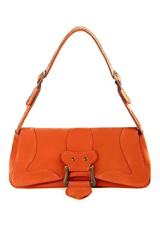 Clementine orange women's dress handbag, matching pumps and belts. Top view - Florence KOOIJMAN